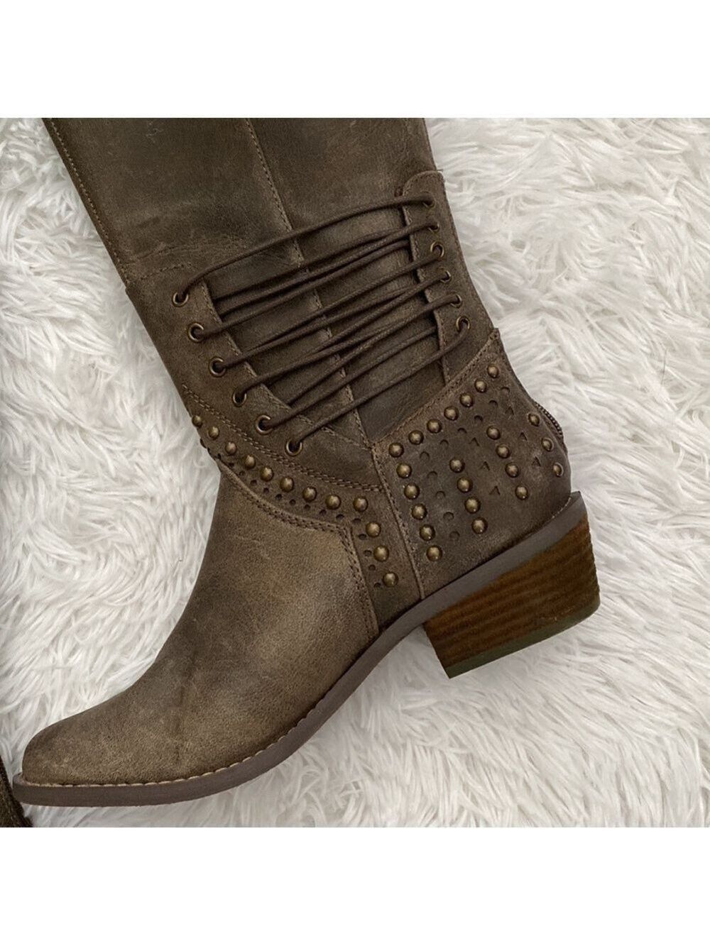 Not Rated weathered brown grommet & stitched riding boot - Picture 5 of 9